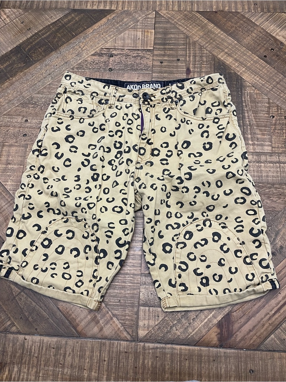 AKOO Brand Men's Leopard Print Denim Shorts